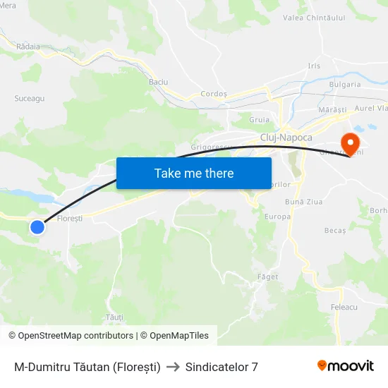 M-Dumitru Tăutan (Florești) to Sindicatelor 7 map