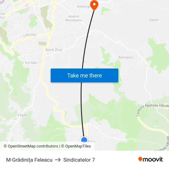 M-Grădinița Feleacu to Sindicatelor 7 map