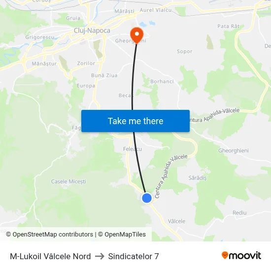 M-Lukoil Vâlcele Nord to Sindicatelor 7 map
