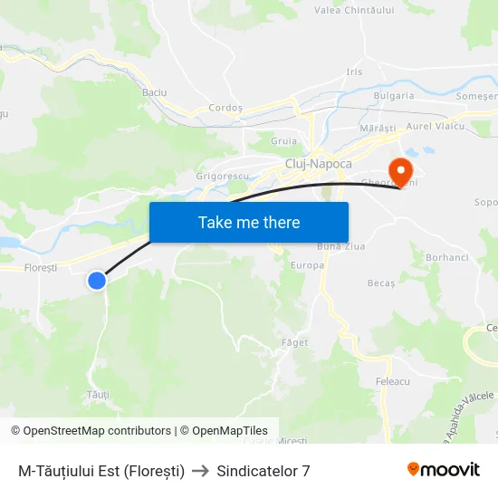 M-Tăuțiului Est (Florești) to Sindicatelor 7 map