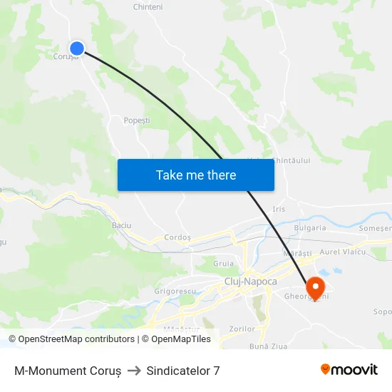 M-Monument Coruș to Sindicatelor 7 map
