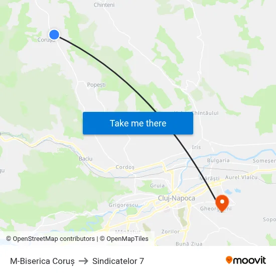 M-Biserica Coruș to Sindicatelor 7 map