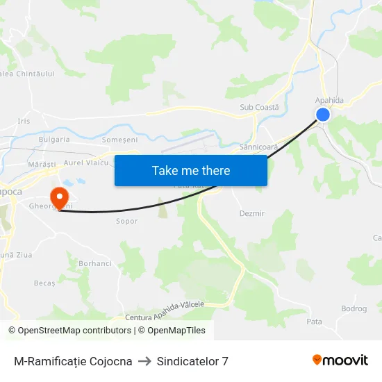 M-Ramificație Cojocna to Sindicatelor 7 map
