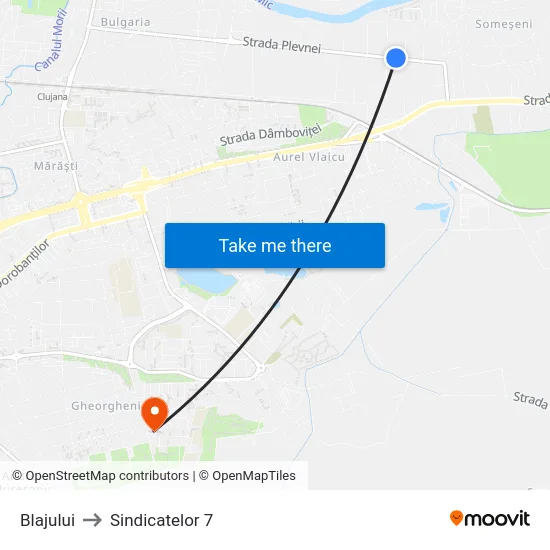 Blajului to Sindicatelor 7 map