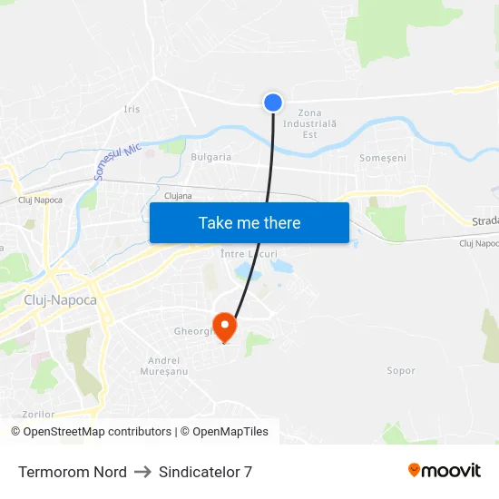 Termorom Nord to Sindicatelor 7 map