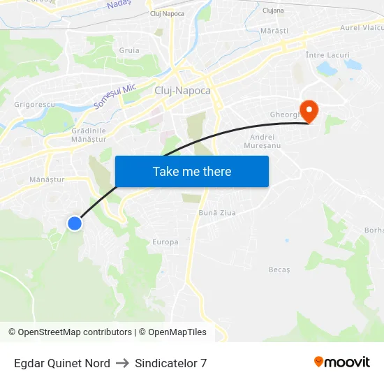 Egdar Quinet Nord to Sindicatelor 7 map