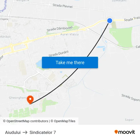 Aiudului to Sindicatelor 7 map