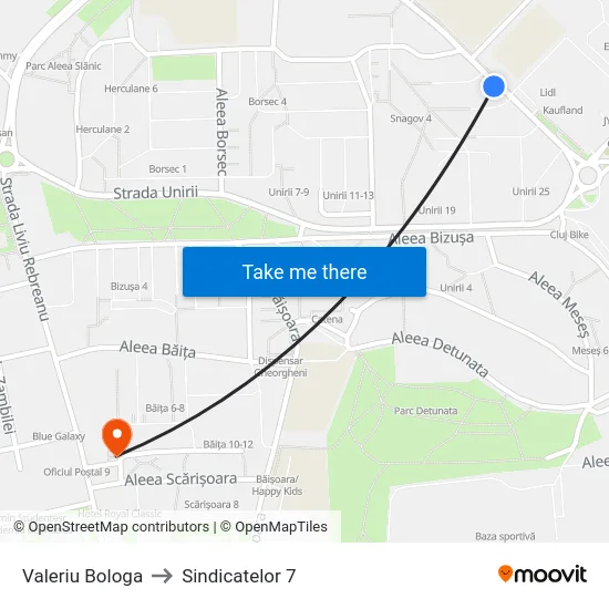 Valeriu Bologa to Sindicatelor 7 map