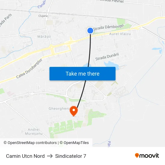 Camin Utcn Nord to Sindicatelor 7 map