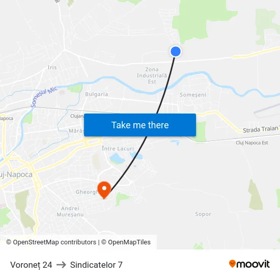 Voroneț 24 to Sindicatelor 7 map