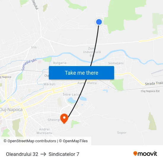 Oleandrului 32 to Sindicatelor 7 map