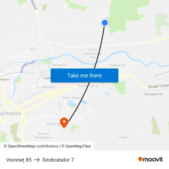 Voroneț 85 to Sindicatelor 7 map