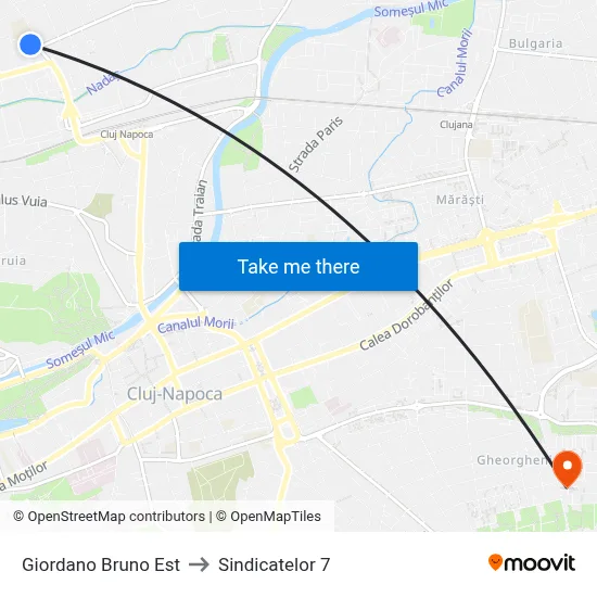Giordano Bruno Est to Sindicatelor 7 map