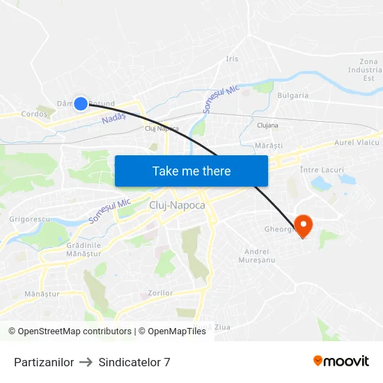 Partizanilor to Sindicatelor 7 map