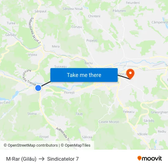 M-Rar (Gilău) to Sindicatelor 7 map