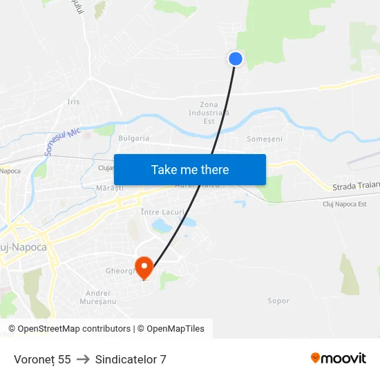 Voroneț 55 to Sindicatelor 7 map