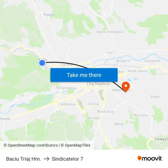 Baciu Triaj Hm. to Sindicatelor 7 map
