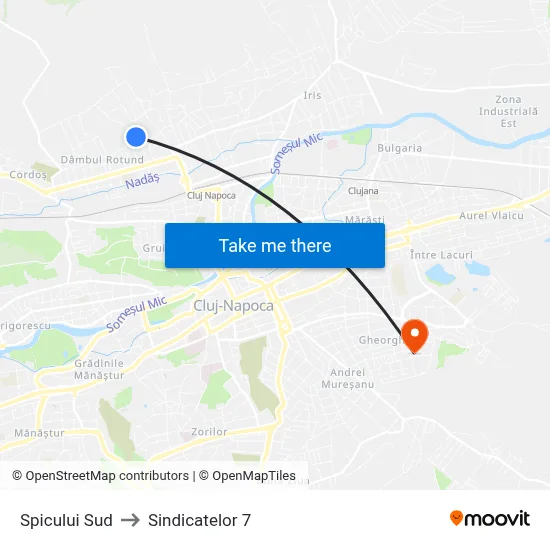 Spicului Sud to Sindicatelor 7 map