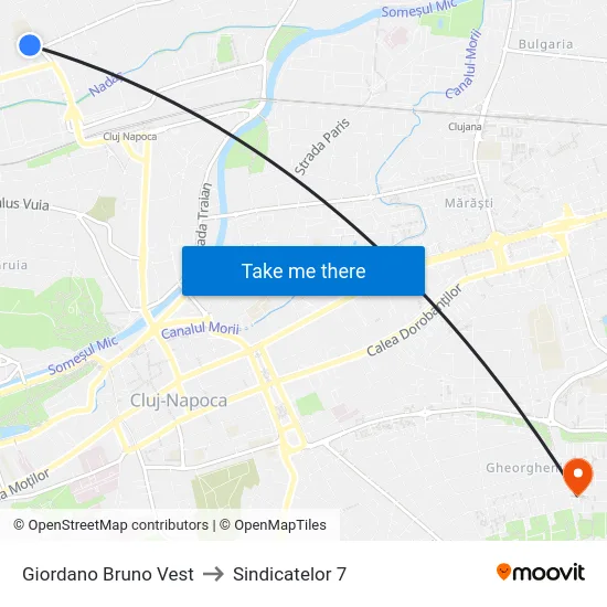 Giordano Bruno Vest to Sindicatelor 7 map
