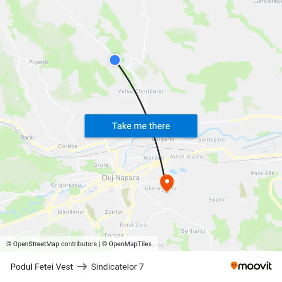 Podul Fetei Vest to Sindicatelor 7 map