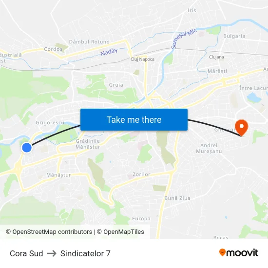 Cora Sud to Sindicatelor 7 map