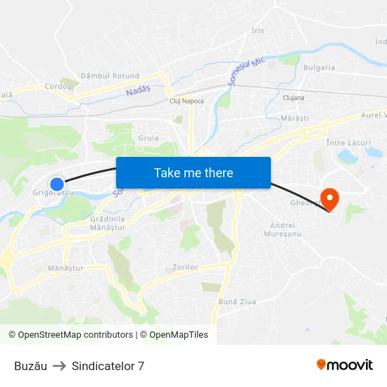 Buzău to Sindicatelor 7 map