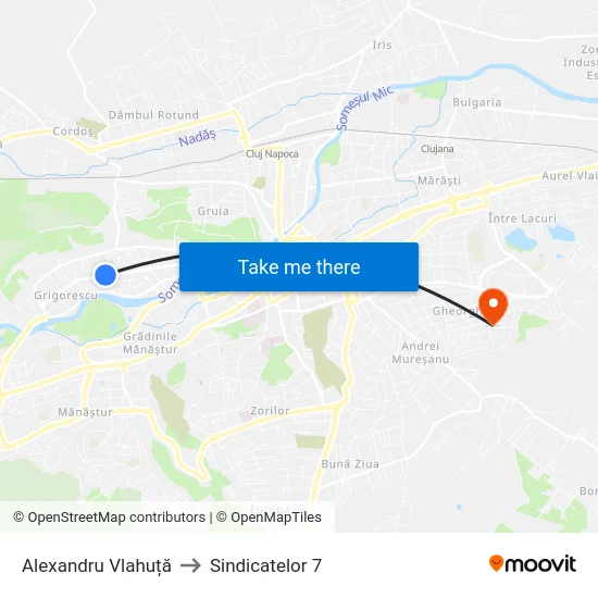 Alexandru Vlahuță to Sindicatelor 7 map