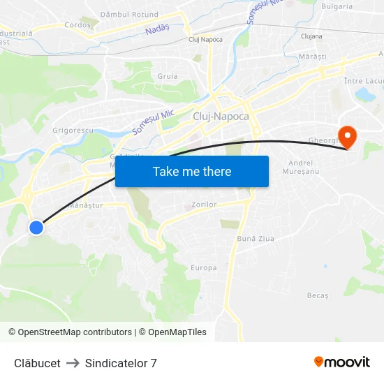 Clăbucet to Sindicatelor 7 map