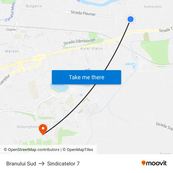 Branului Sud to Sindicatelor 7 map