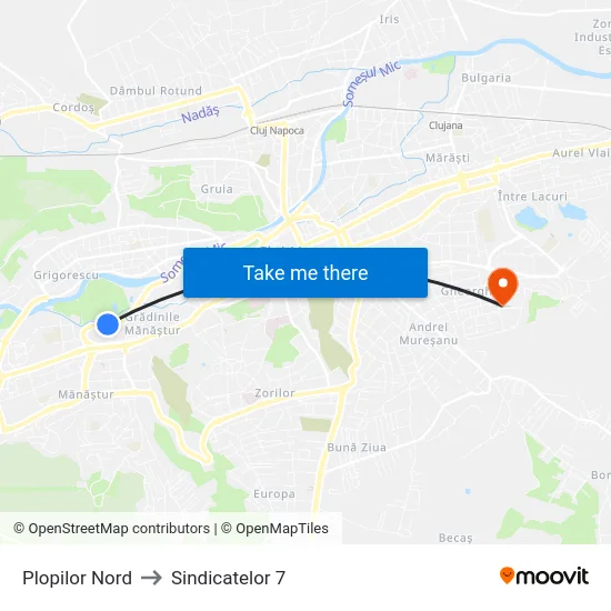 Plopilor Nord to Sindicatelor 7 map