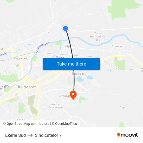 Ekerle Sud to Sindicatelor 7 map
