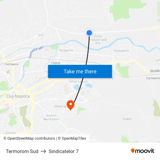 Termorom Sud to Sindicatelor 7 map