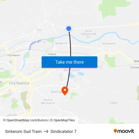 Sinterom Sud Tram to Sindicatelor 7 map
