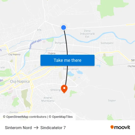 Sinterom Nord to Sindicatelor 7 map