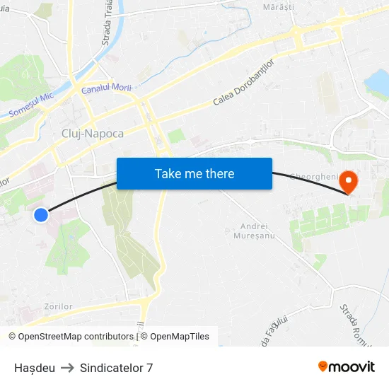 Hașdeu to Sindicatelor 7 map
