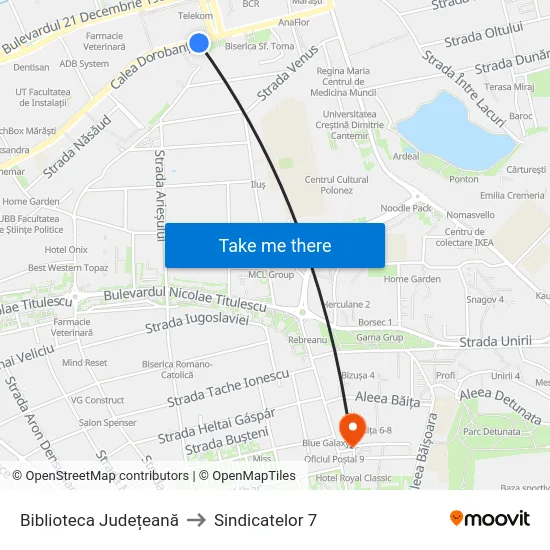 Biblioteca Județeană to Sindicatelor 7 map