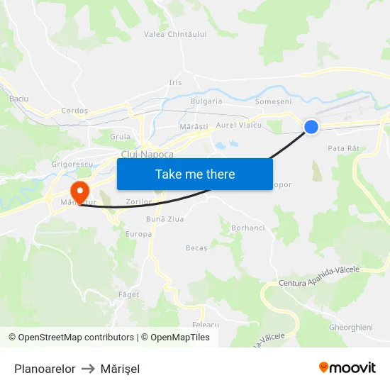 Planoarelor to Mărişel map