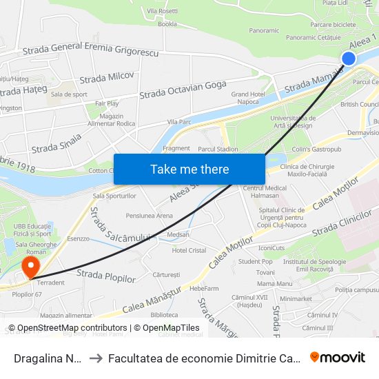 Dragalina Nord to Facultatea de economie Dimitrie Cantemir map