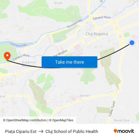 Piața Cipariu Est to Cluj School of Public Health map