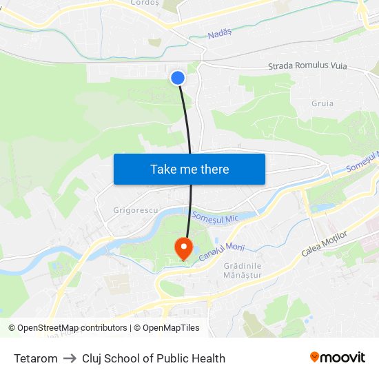 Tetarom to Cluj School of Public Health map