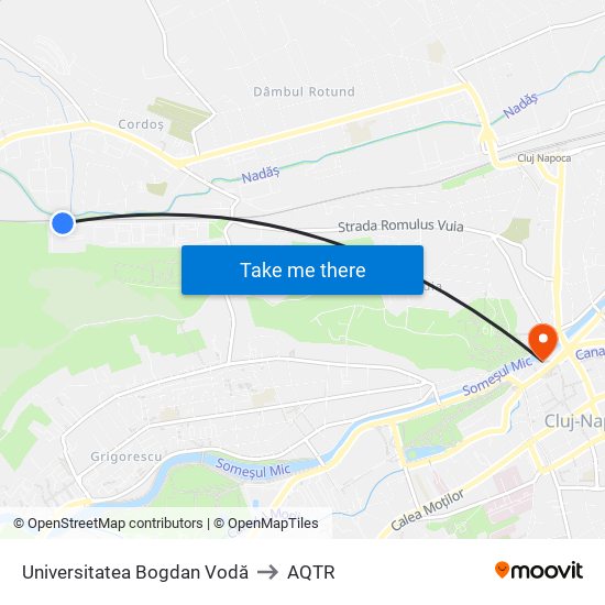 Universitatea Bogdan Vodă to AQTR map