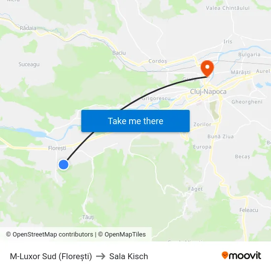 M-Luxor Sud (Florești) to Sala Kisch map