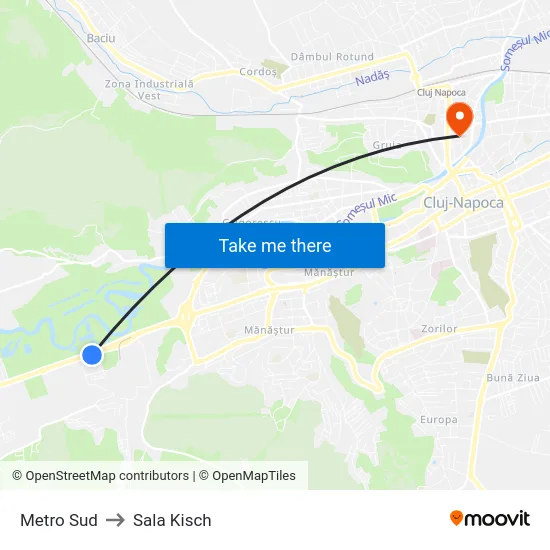 Metro Sud to Sala Kisch map