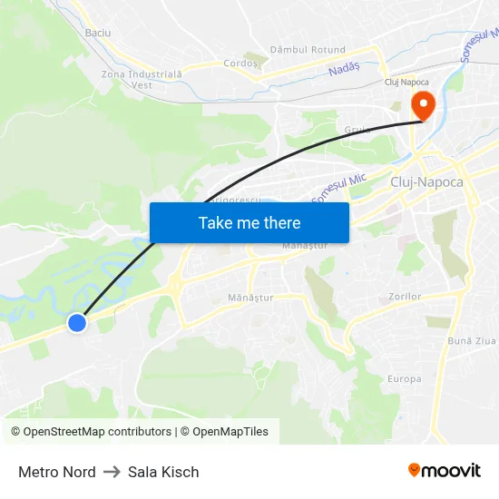 Metro Nord to Sala Kisch map