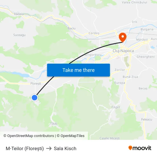 M-Teilor (Florești) to Sala Kisch map