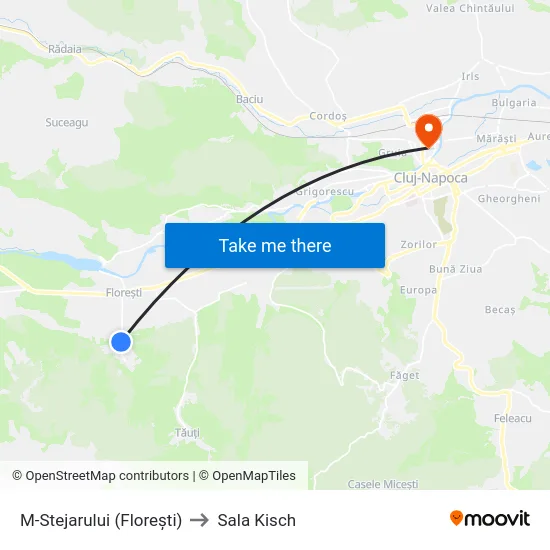 M-Stejarului (Florești) to Sala Kisch map