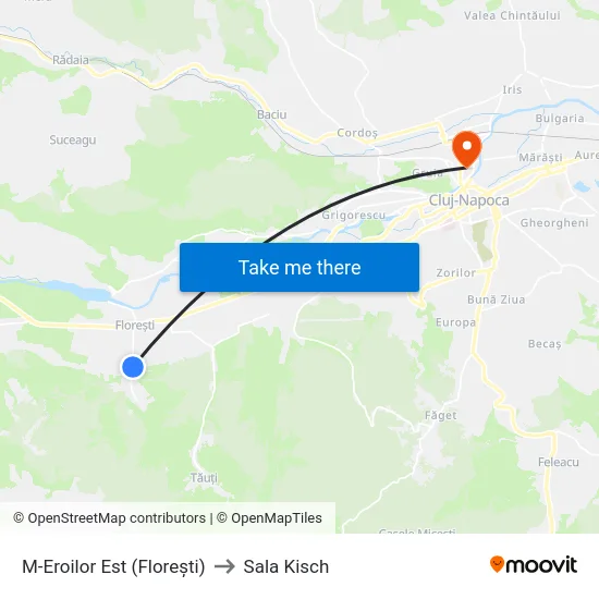 M-Eroilor Est (Florești) to Sala Kisch map