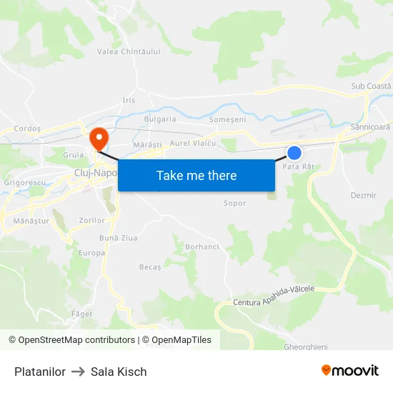Platanilor to Sala Kisch map