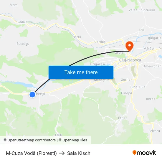M-Cuza Vodă (Florești) to Sala Kisch map