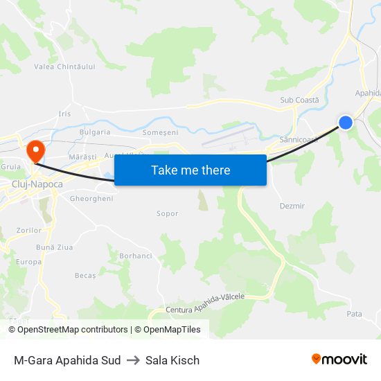 M-Gara Apahida Sud to Sala Kisch map